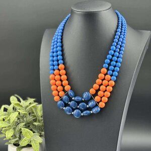 NWT Blue Orange Statement Necklace